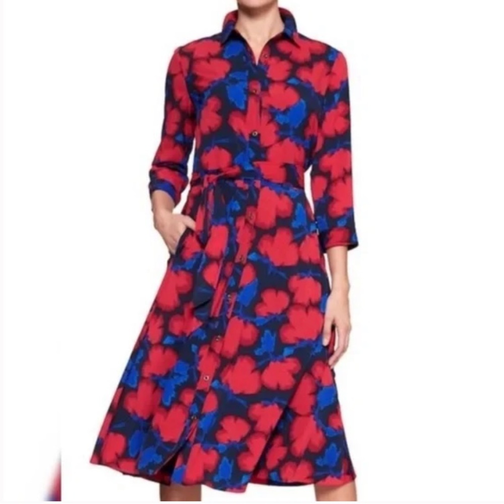 Banana Republic Red and Blue Floral Shirt Dress
